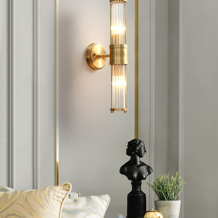 Kristy American Cylindrical Elegant Gold Glass/Metal Vanity Wall Lamp | ventumra