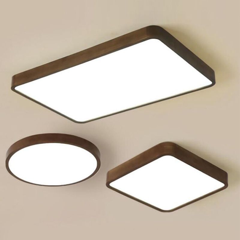 Muto Modern Geometric Walnut LED Flush Mount Ceiling Light | ventumra