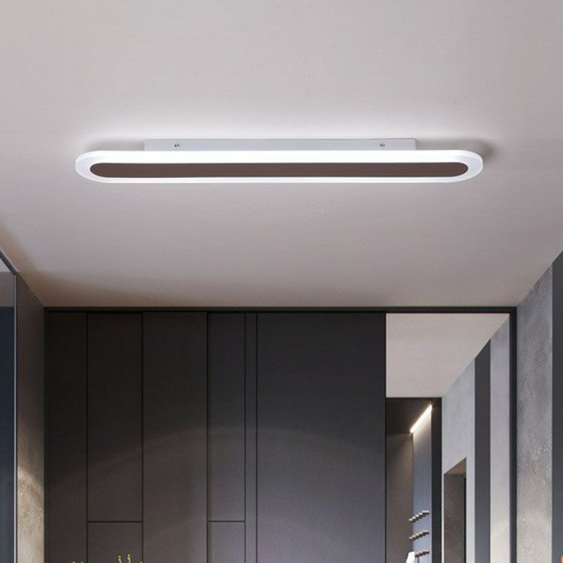 Arisha Minimalist Oval Linear Flush Mount Ceiling Light, White/Coffee | ventumra
