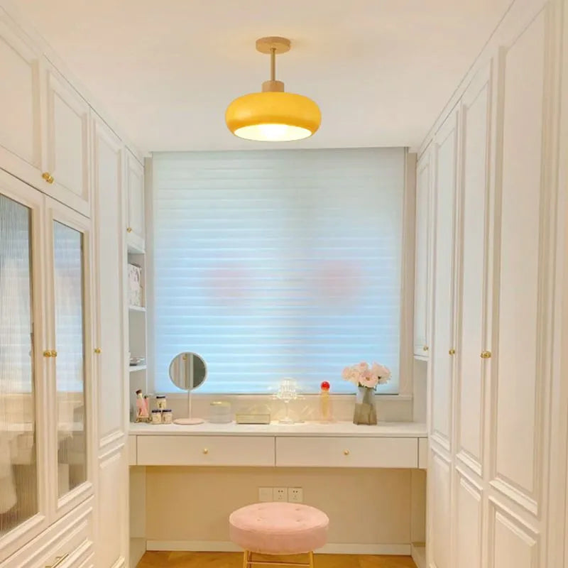 Valentina Flush Mount Ceiling Light Cup Minimalist Wood/Glass White/Orange | ventumra