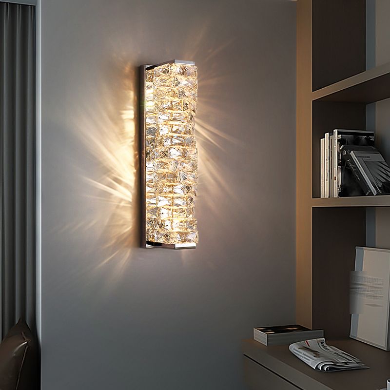 Kristy Modern Rectangular Vanity Metal Crystal LED Wall Lamp | ventumra