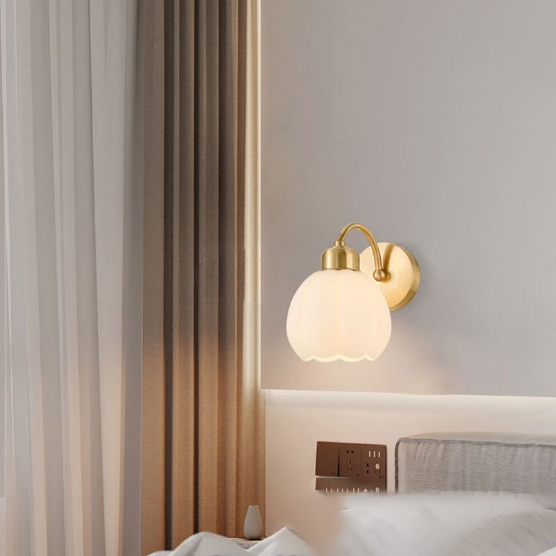 Valentina Nordic Flower Vanity Glass Metal Wall Lamp, Gold/Ivory | ventumra