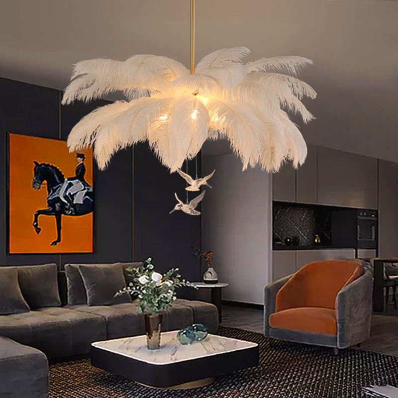O'Moore Ostrich Contemporary Elegant Feather Chandelier, White | ventumra