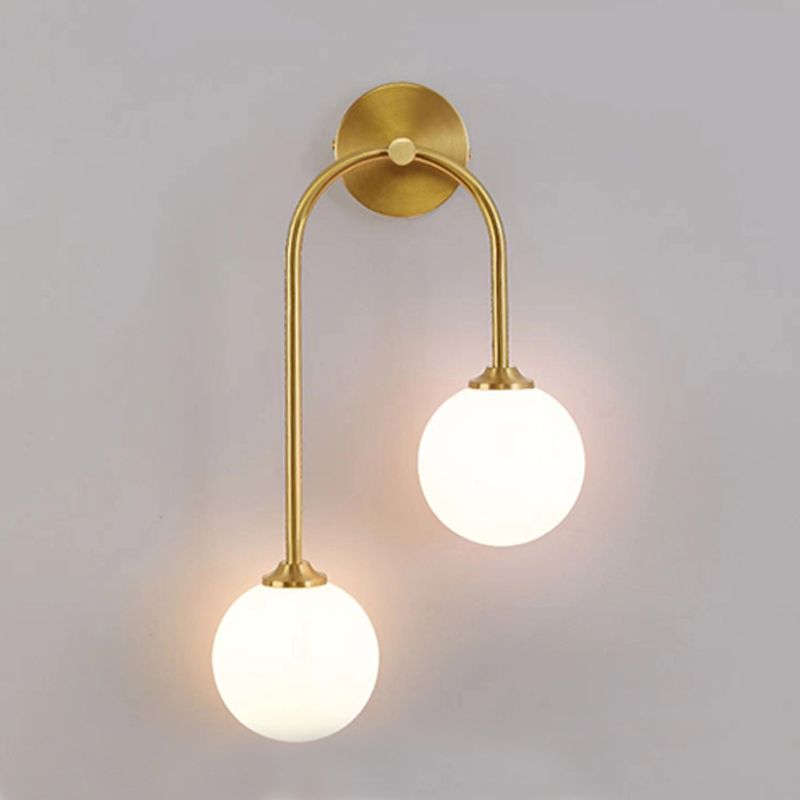 Valentina Modern Arc Globe Glass Wall Lamp, Brass, Living Room | ventumra