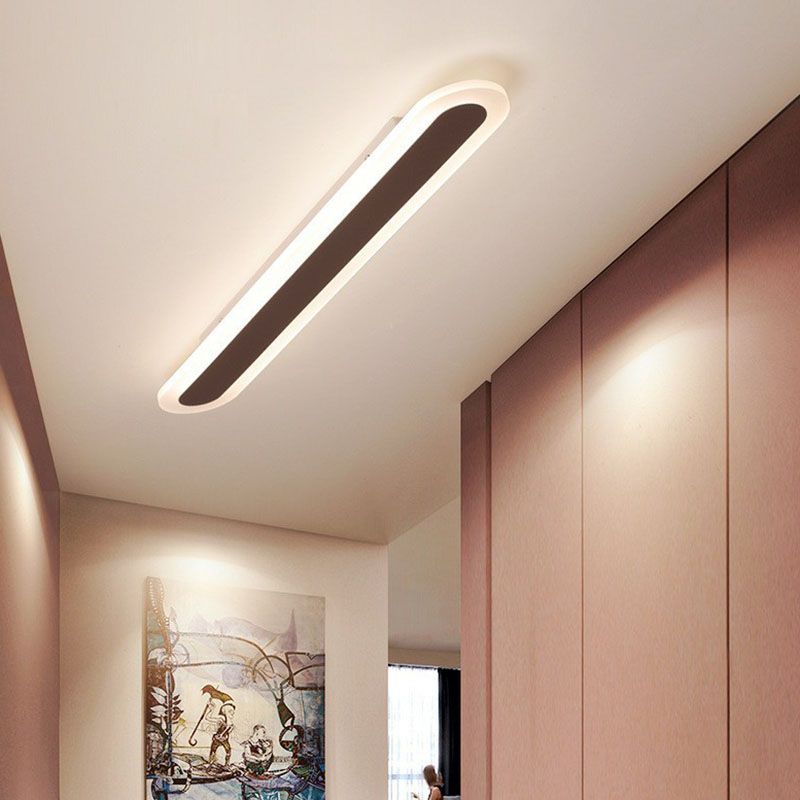 Arisha Minimalist Oval Linear Flush Mount Ceiling Light, White/Coffee - Neutralighting