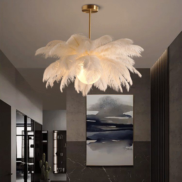 O'Moore Ostrich Contemporary Elegant Feather Chandelier, White | ventumra
