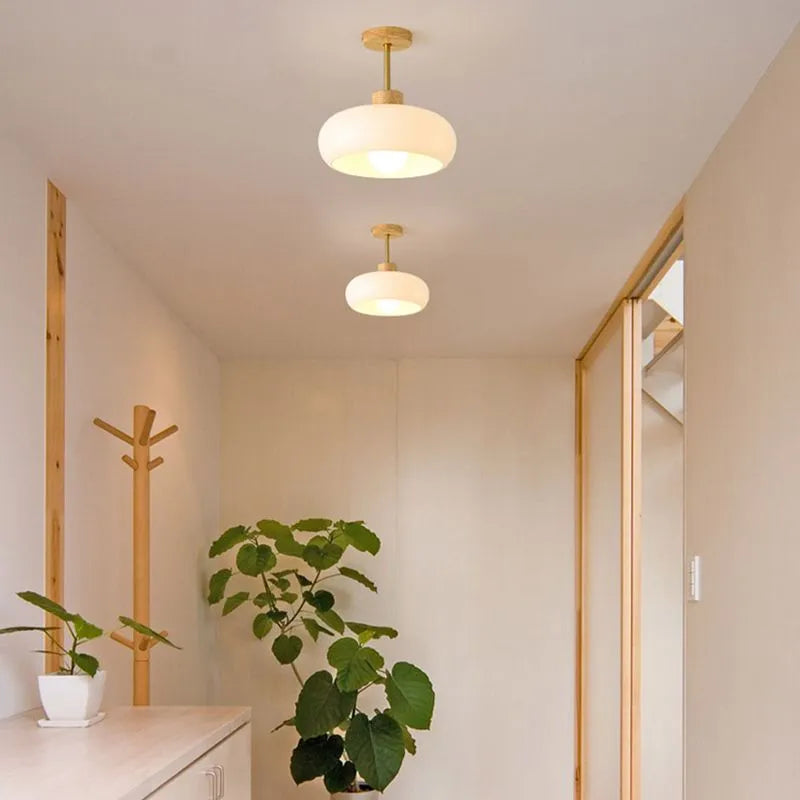 Valentina Flush Mount Ceiling Light Cup Minimalist Wood/Glass White/Orange | ventumra
