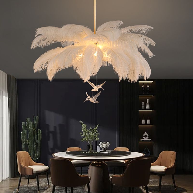 O'Moore Ostrich Contemporary Elegant Feather Chandelier, White | ventumra