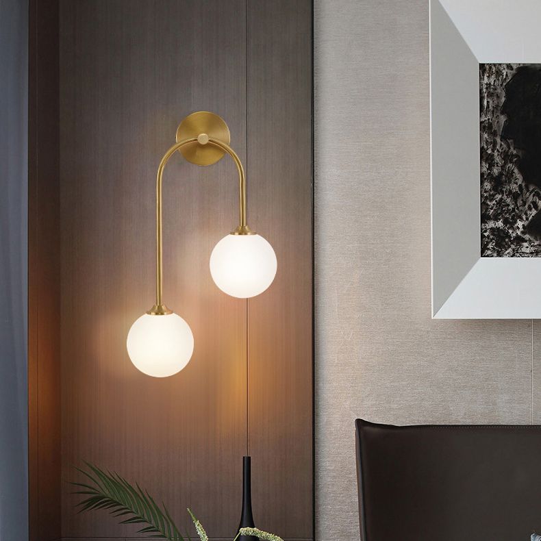 Valentina Modern Arc Globe Glass Wall Lamp, Brass, Living Room | ventumra