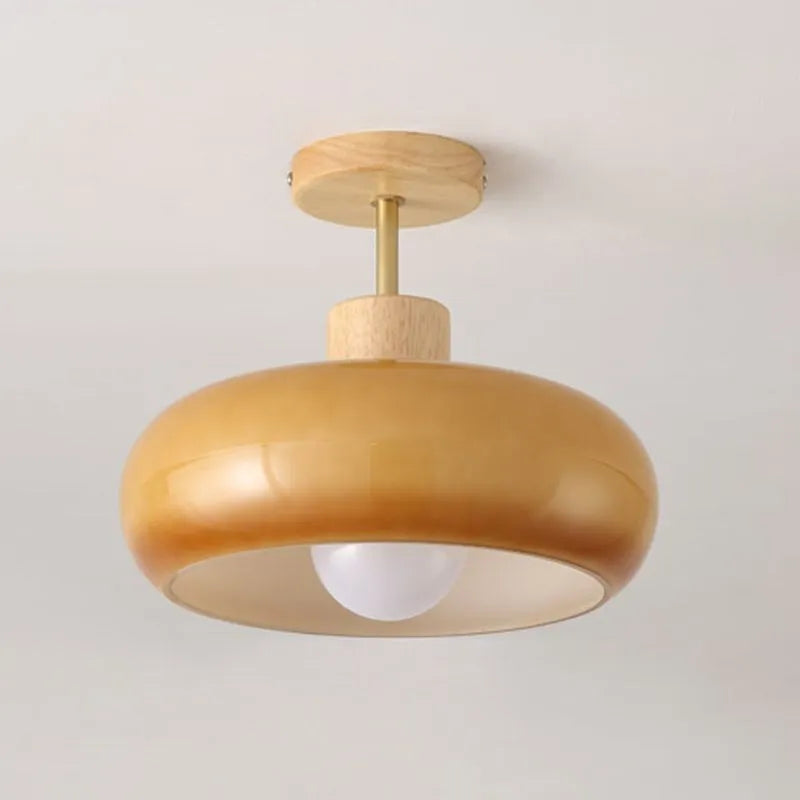 Valentina Flush Mount Ceiling Light Cup Minimalist Wood/Glass White/Orange | ventumra
