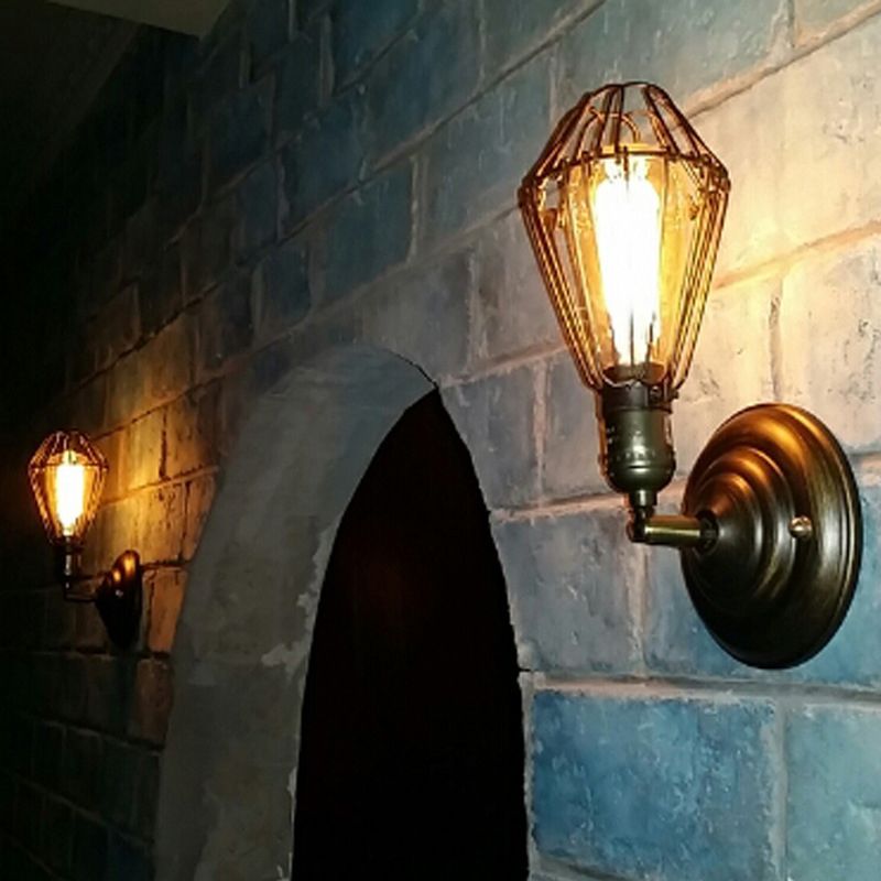Alessio Industrial Lantern Shaped Metal Wall Lamp, Black/Rust - Neutralighting