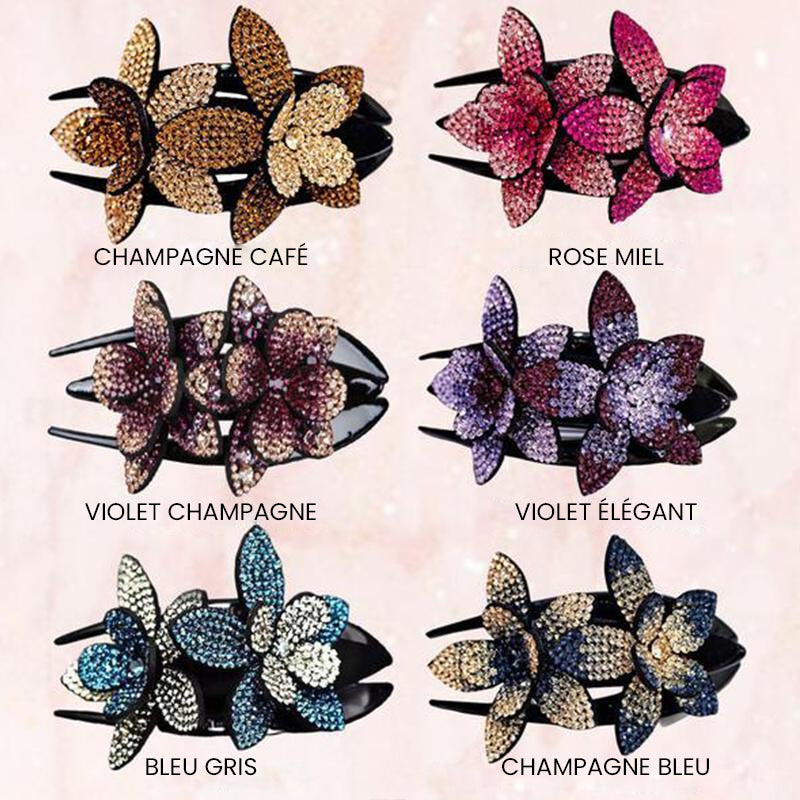 Forcina elegante GlamourClip con doppio fiore - accessorio per capelli alla moda