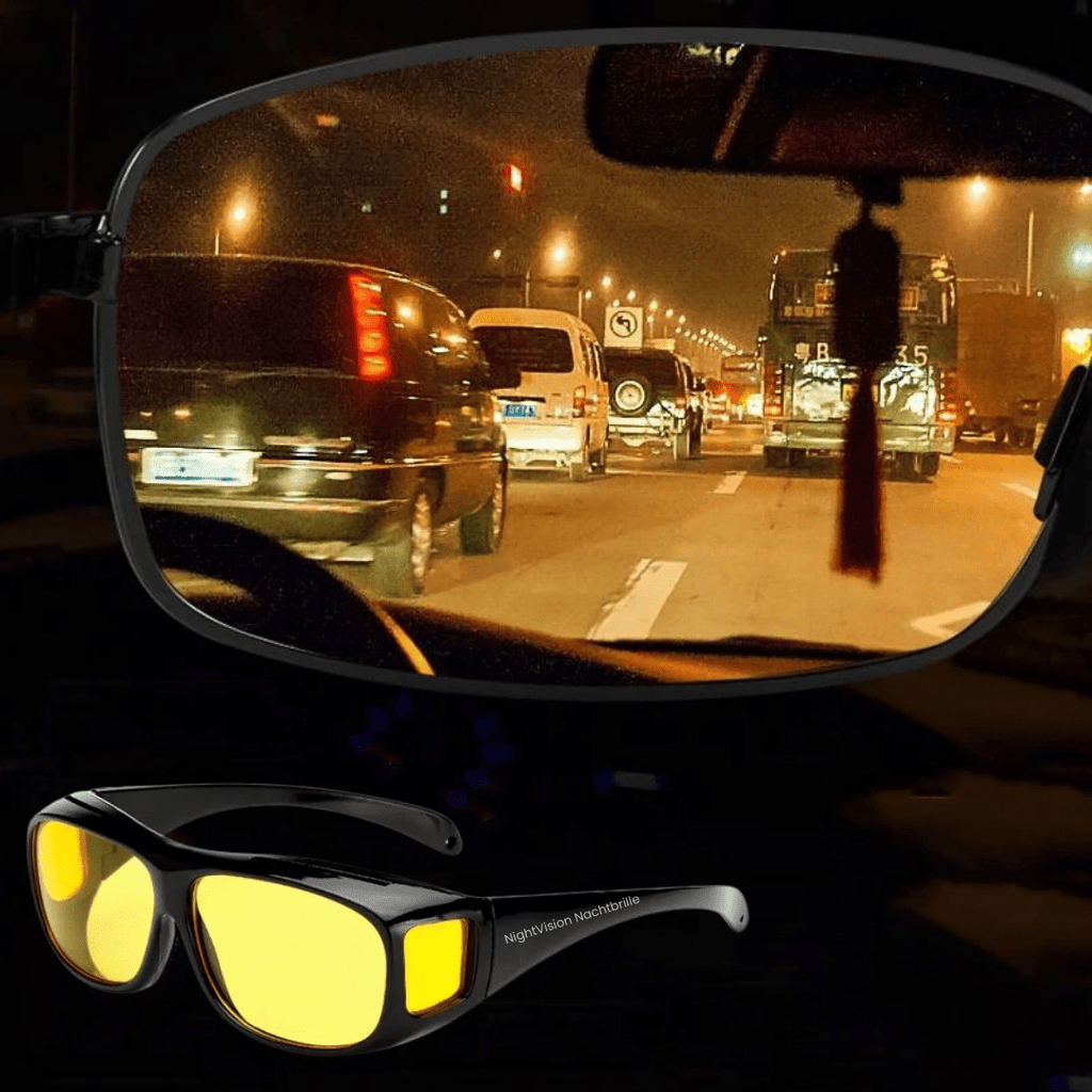 NoctiView éjszakai szemüveg — HD-lencsék, tükröződésvédelem, sárga árnyalatú, nagy kontrasztú optika