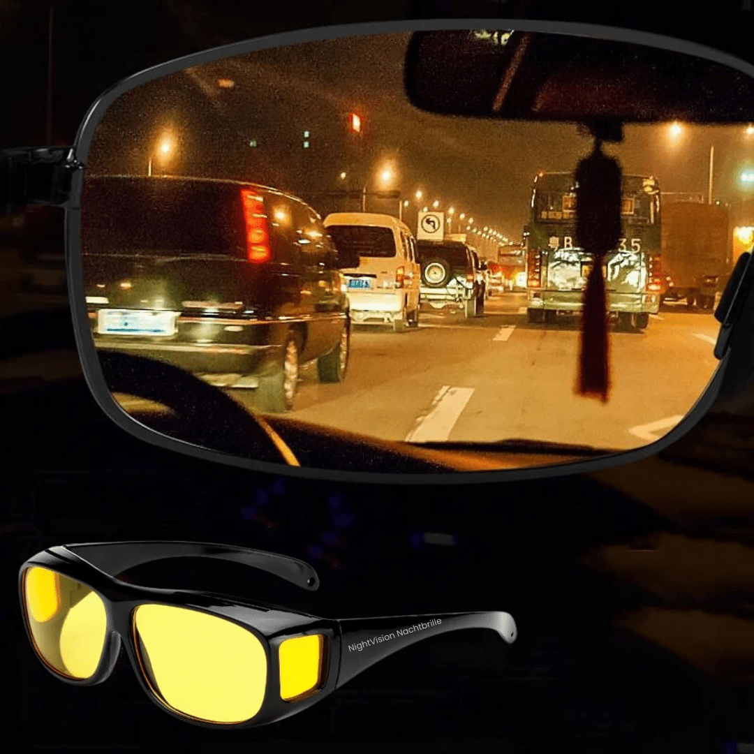 NoctiView éjszakai szemüveg — HD-lencsék, tükröződésvédelem, sárga árnyalatú, nagy kontrasztú optika