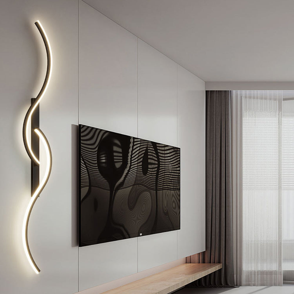 Lumor Modern Linear Wave Bedroom Wall Lamp, Black/Gold | ventumra