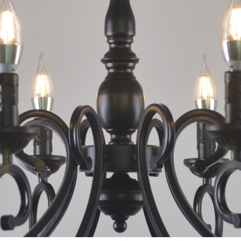 Silva Creative Retro Candle Chandelier Black Metal Bedroom | ventumra