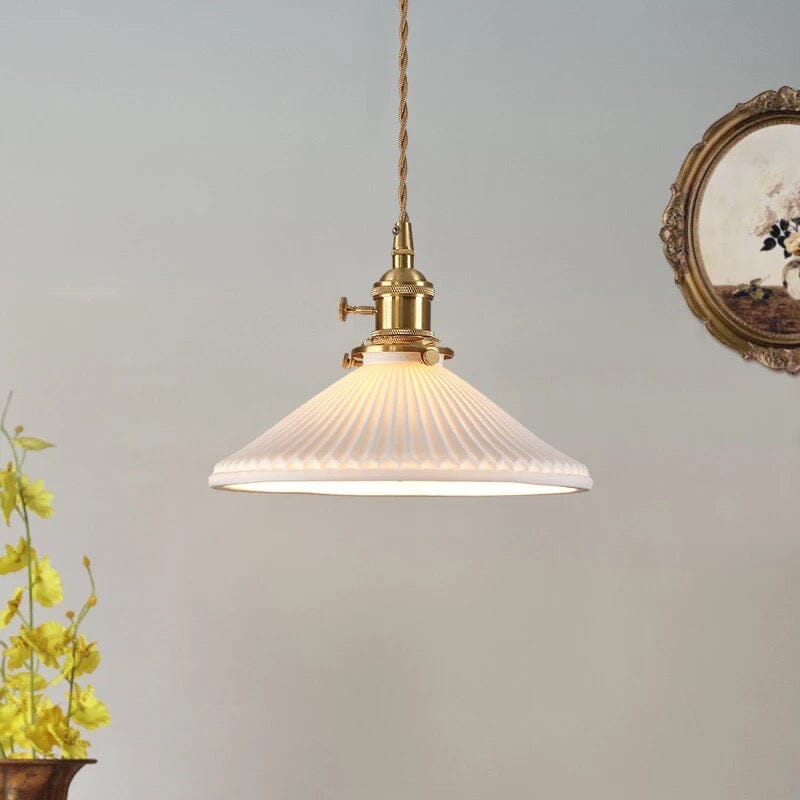 Liora Nordic White Ceramic Pendant Light With Brass Holder