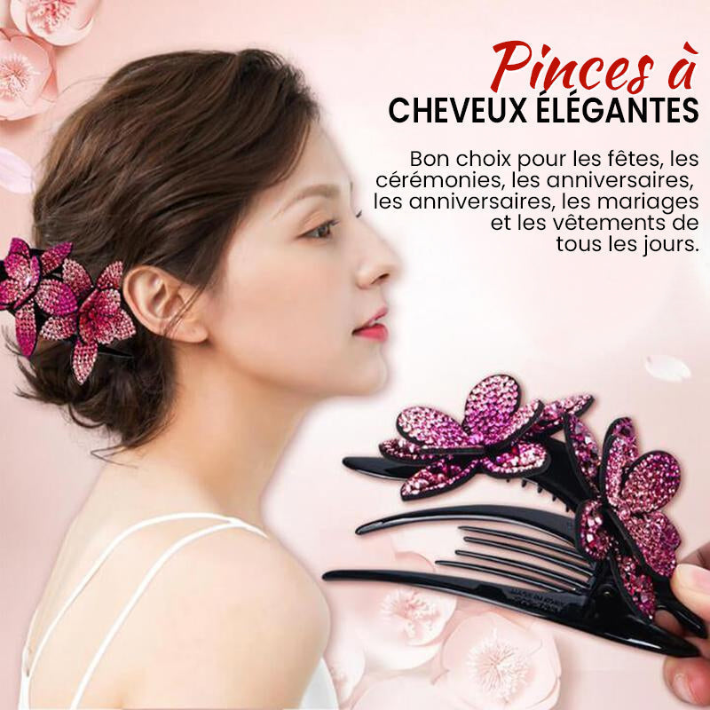 Forcina elegante GlamourClip con doppio fiore - accessorio per capelli alla moda