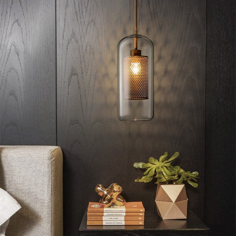 Hessa Contemporary Golden Pendant Light, Glass, Globe/Cylindric - Neutralighting