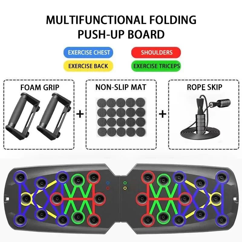 PulseFlex 14-In-1 Push-Up Board — Colour-Marked Grip Slots, Compact Base