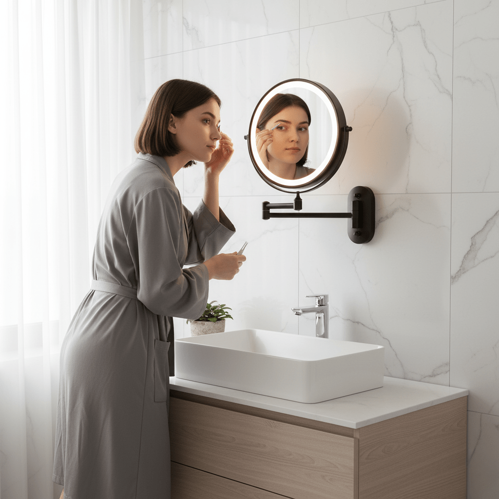 LumiView Cordless LED Magnifying Mirror — Adjustable Lighting, Rechargeable Battery