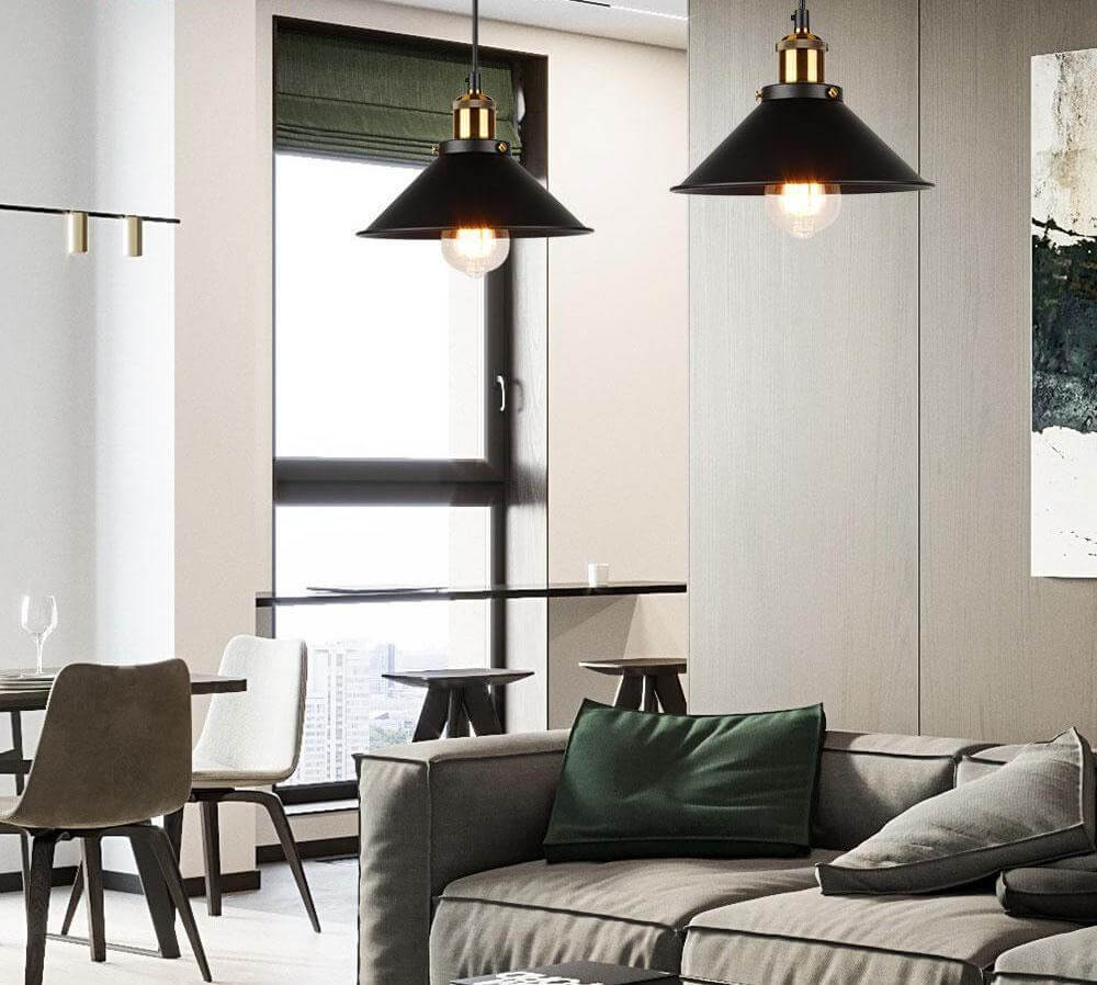 Elora Brass Cone Pendant Light in Vintage Industrial Style