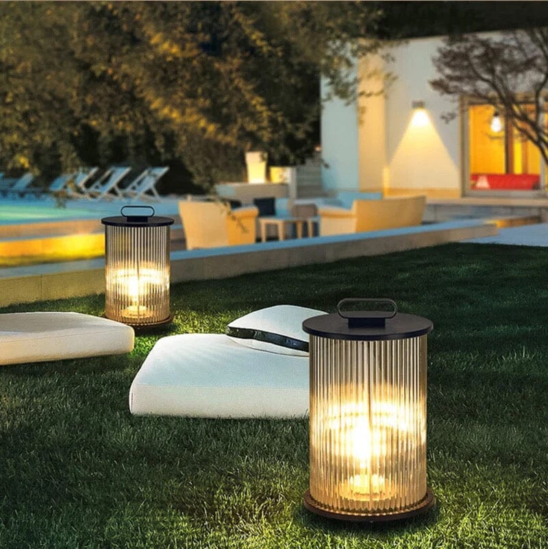 LumaVerde Outdoor Lantern Lamp Waterproof With Ribbed Glass