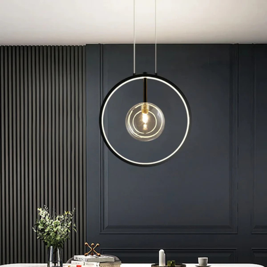 Neriva | Minimal Black Pendant Lamp With Glass Globe