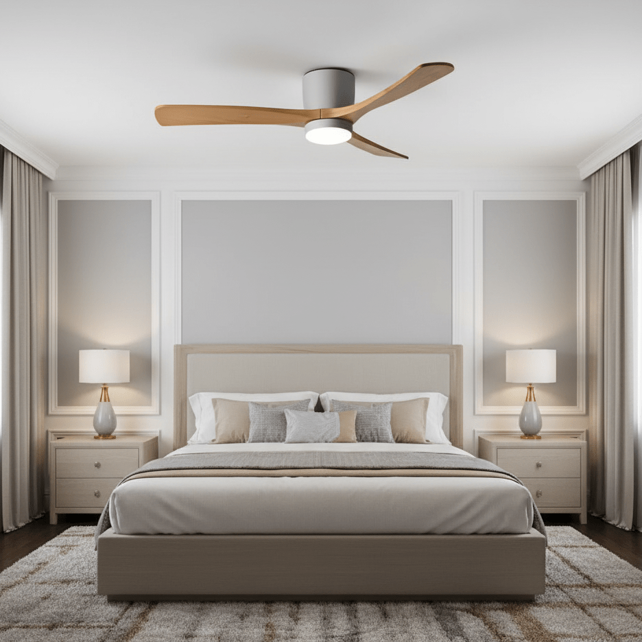 Stropní ventilátor se svítidlem Isben a dřevěnými lopatkami | Ventumra