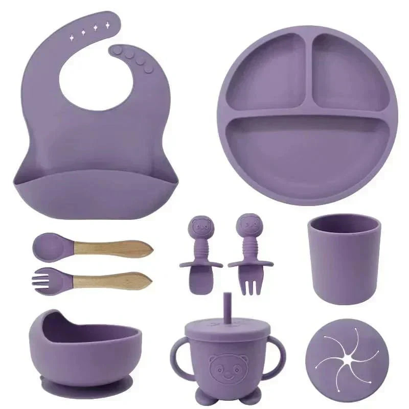 Ensemble repas pour bébé BrightNest — Vaisselle sans BPA adaptée aux enfants, prises antidérapantes intégrées sur le dessous