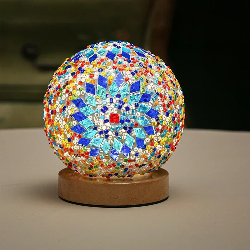Lunaria Boho Stained Glass Desk Lamp With USB Dimmer