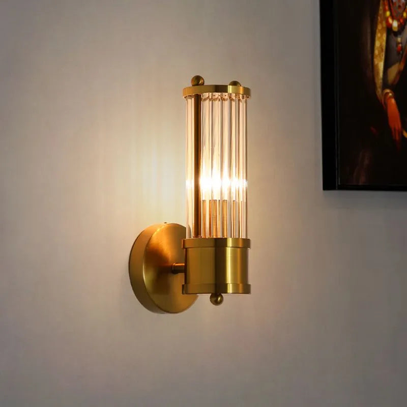 Kristy American Cylindrical Elegant Gold Glass/Metal Vanity Wall Lamp | ventumra