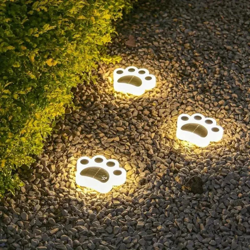 Solara Paw Print Solar Garden Lamp With Self Charging Panel