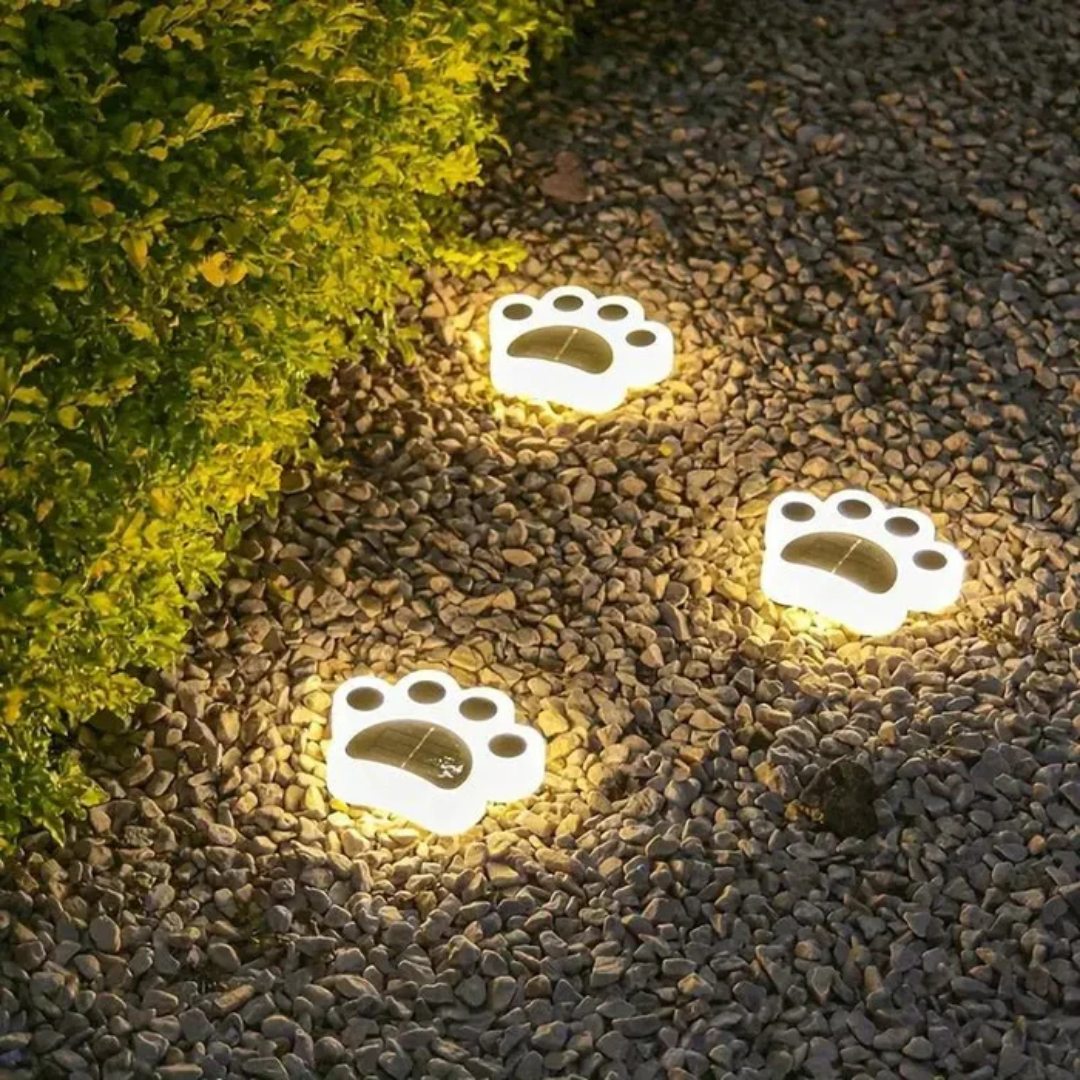 Solara Paw Print Solar Garden Lamp With Self Charging Panel