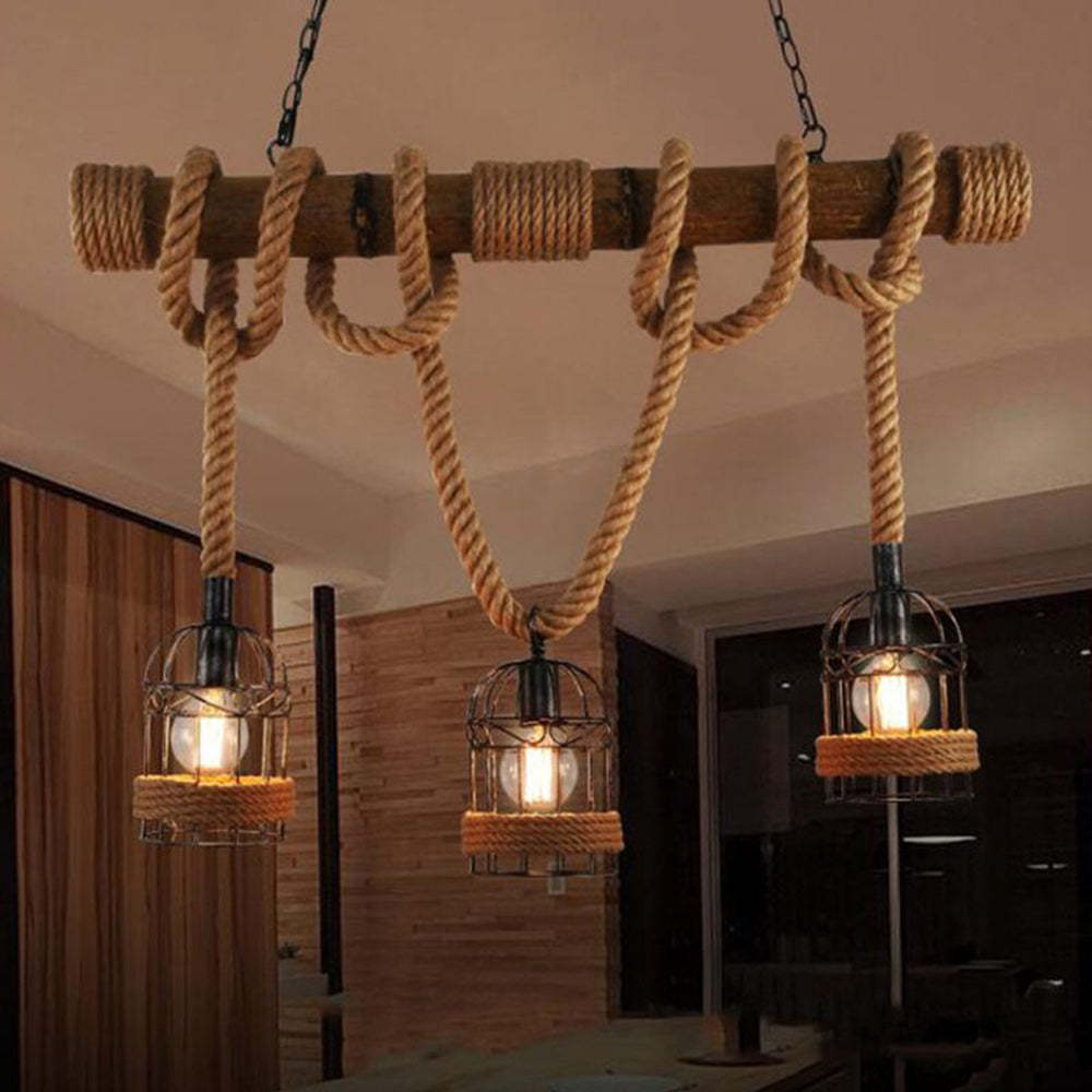 Silva Vintage 3 Heads Wood Rope Pendant Light | ventumra
