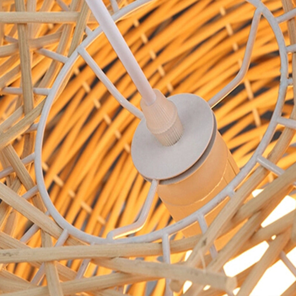 Muto Wooden Bird Nest Rattan Pendant Light, Brown/Wood | ventumra