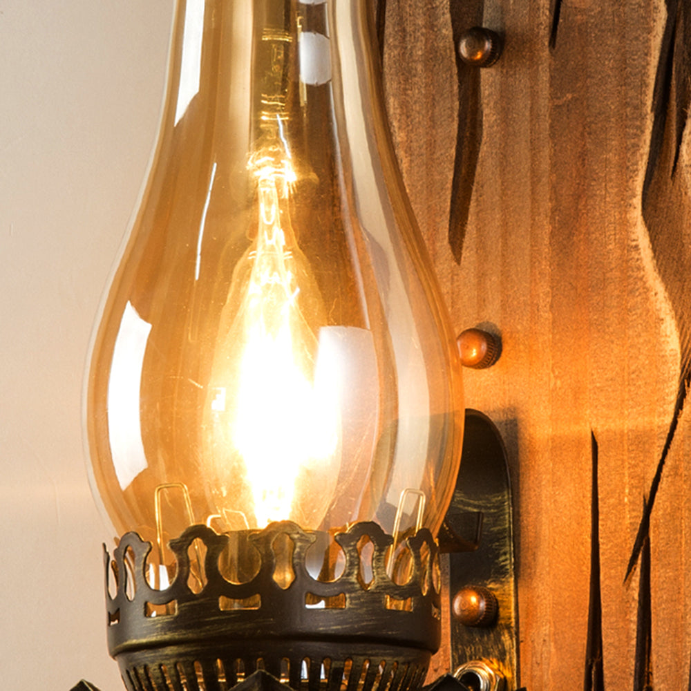 Epoch Wall Lamp Vintage Candle Wooden Glass, Bedroom | ventumra