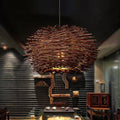 Muto Wooden Bird Nest Rattan Pendant Light, Brown/Wood - Neutralighting