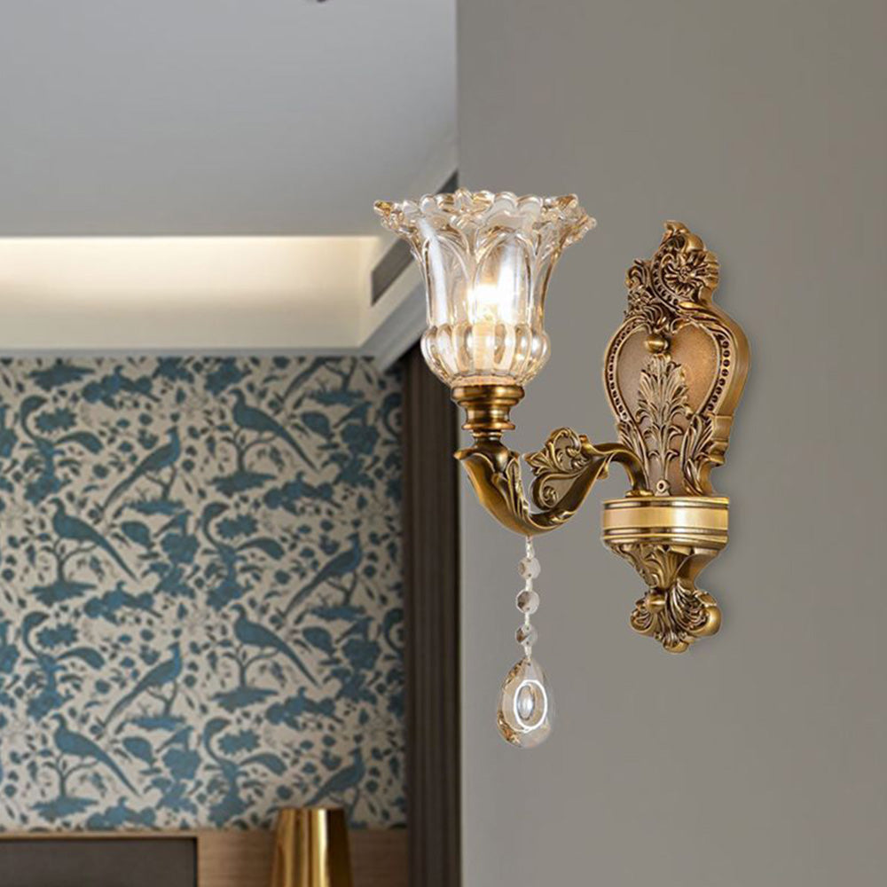 Ramiq Vintage Flor Metal/Glass Wall lamp, Gold | ventumra