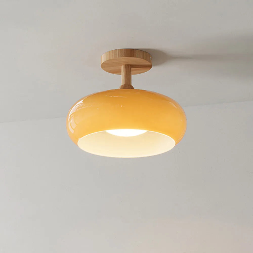 Valentina Flush Mount Ceiling Light Cup Minimalist Wood/Glass White/Orange | ventumra