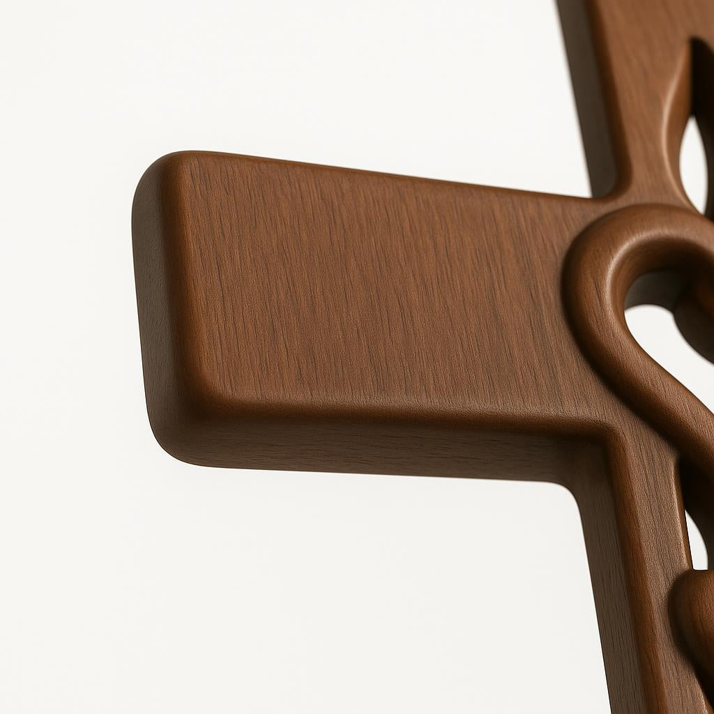 Handcrafted Wooden Cross Wall Decor — Intertwined Hearts