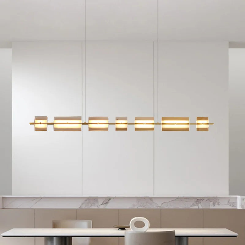 Arisha Modern Nordic Linear Copper/Glass Pendant Light, Brass/Black - Neutralighting