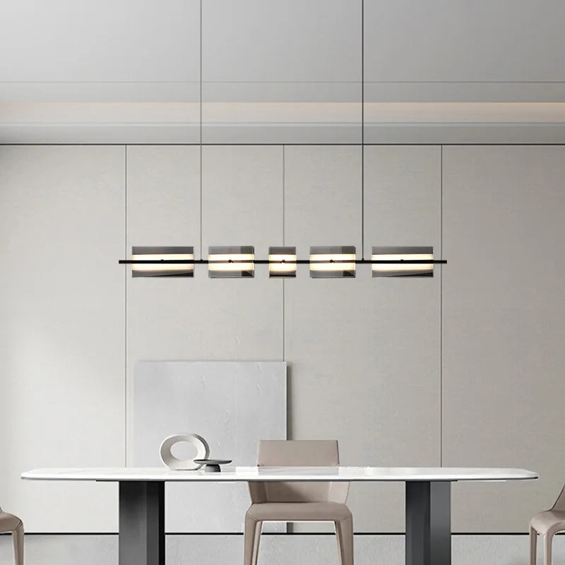 Arisha Modern Nordic Linear Copper/Glass Pendant Light, Brass/Black | ventumra