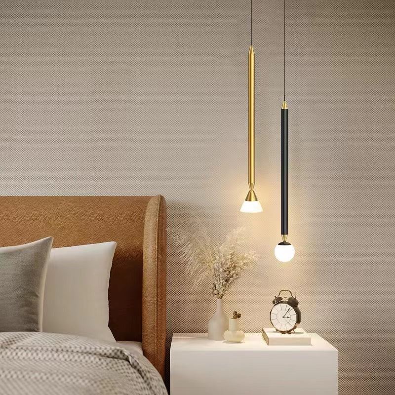 Auri Linear Metal Pendant Light Bedside, Black & Gold | ventumra
