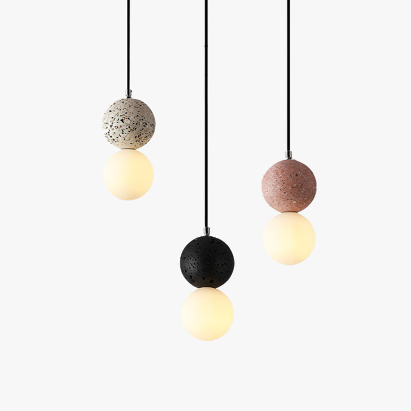 LuminaGlobe LED Globe Pendant Lights in Black and White Glass for Dining Table