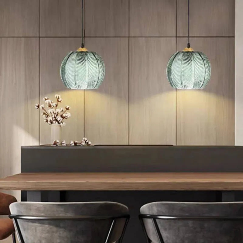 Aira Green Nordic Artistic Ribbed Glass Pendant Light | ventumra