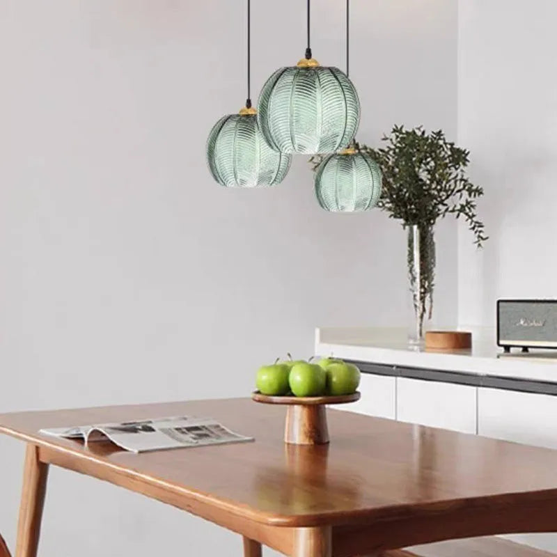 Aira Green Nordic Artistic Ribbed Glass Pendant Light | ventumra