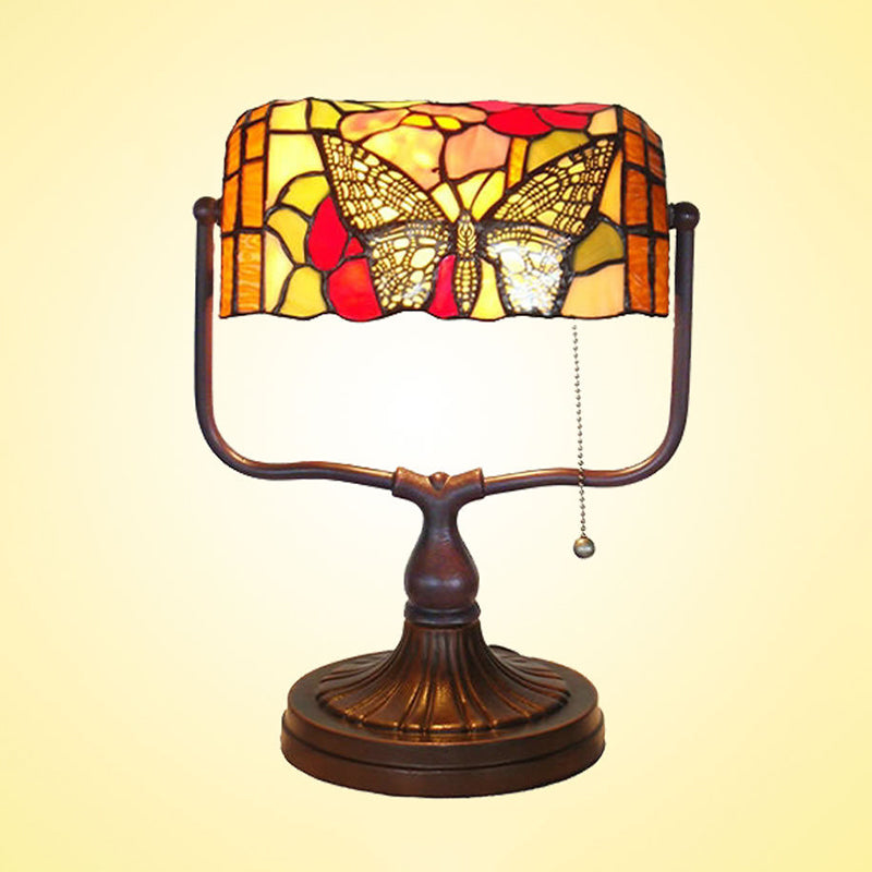 Aurelia Tiffany-Style Glass Banker Lamp With Butterfly