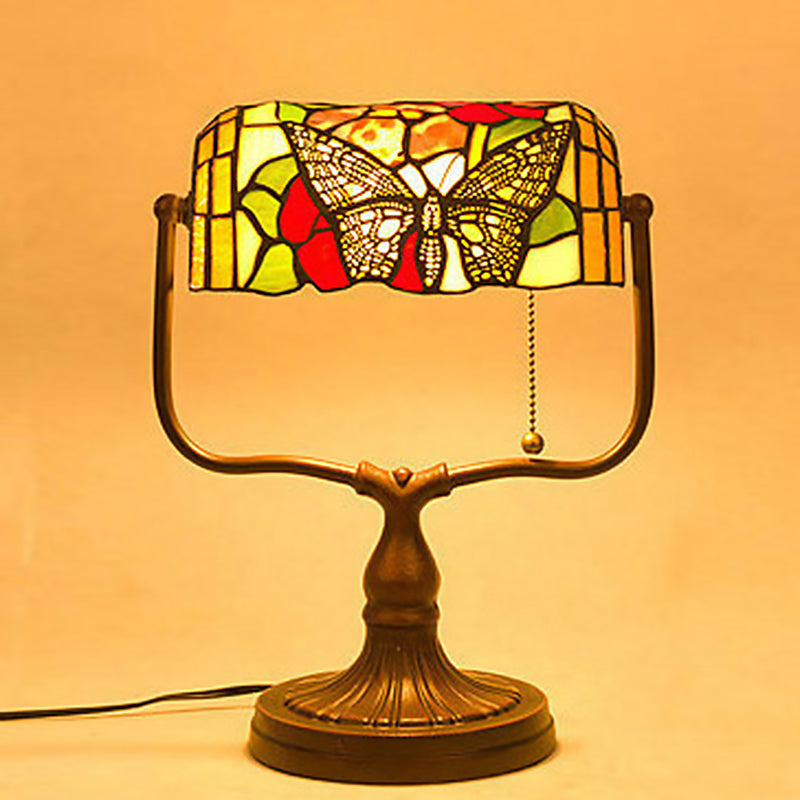 Aurelia Tiffany-Style Glass Banker Lamp With Butterfly