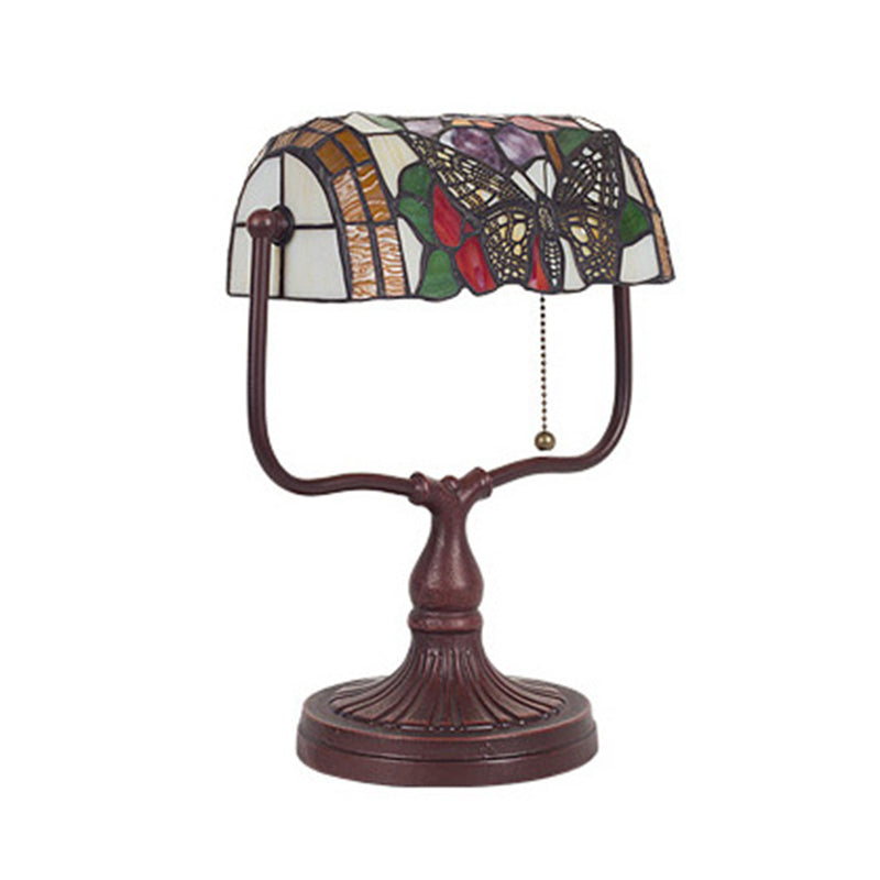 Aurelia Tiffany-Style Glass Banker Lamp With Butterfly